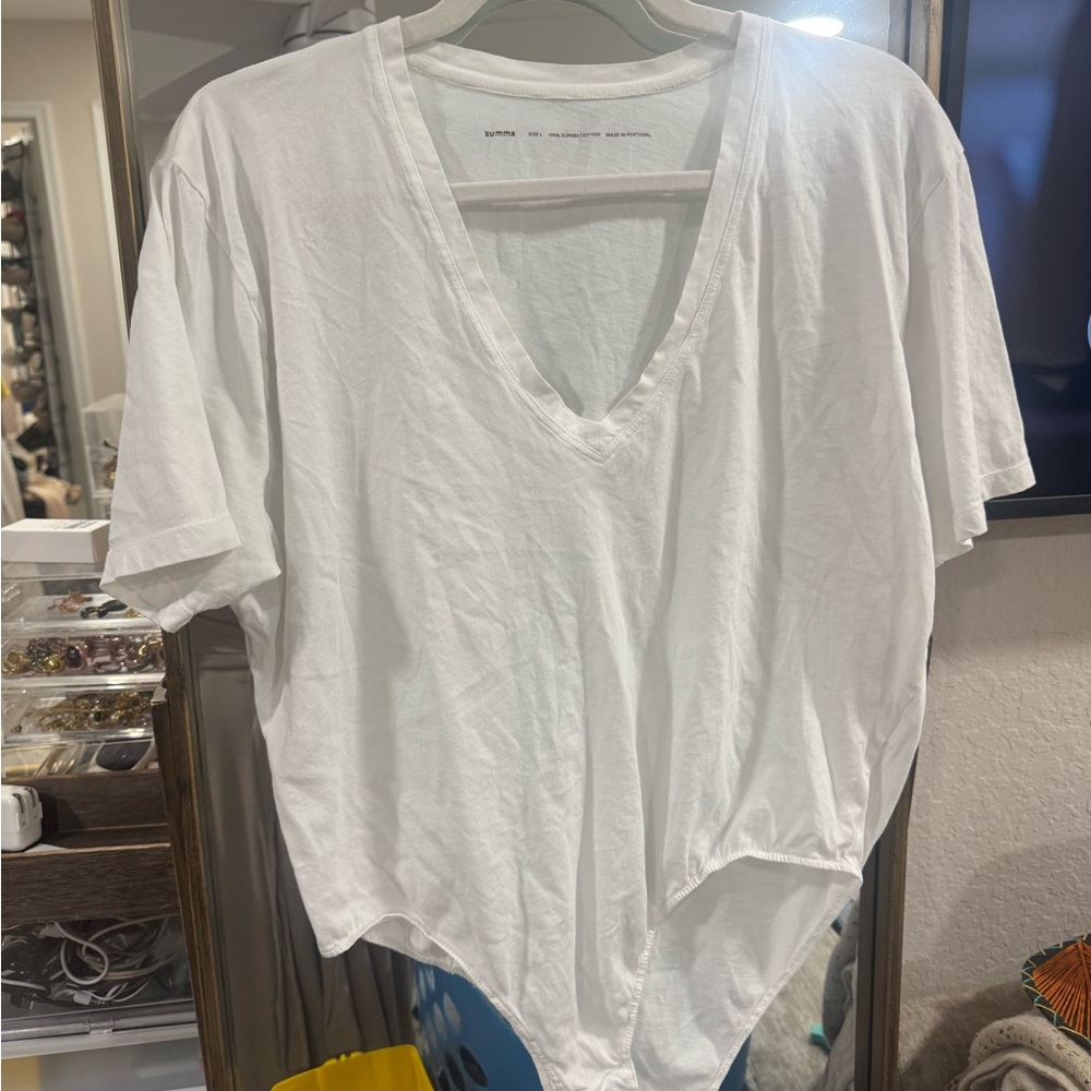 Simple White V-Neck Bodysuit